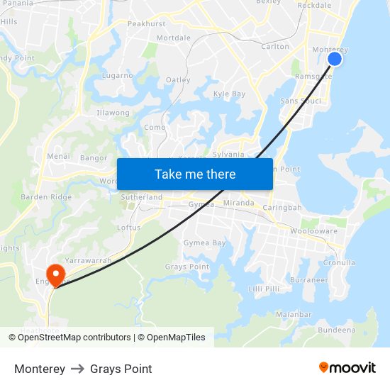 Monterey to Grays Point map