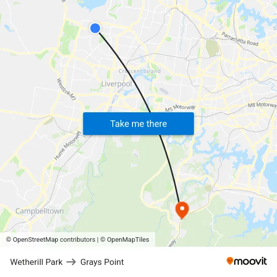 Wetherill Park to Grays Point map