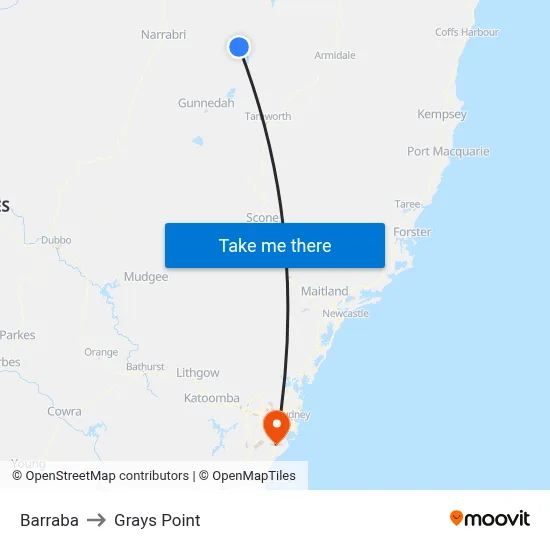 Barraba to Grays Point map