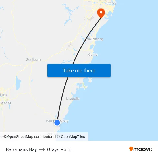 Batemans Bay to Grays Point map