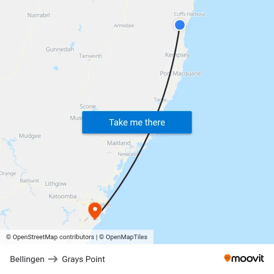 Bellingen to Grays Point map