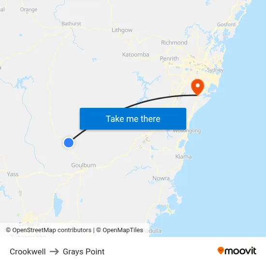 Crookwell to Grays Point map