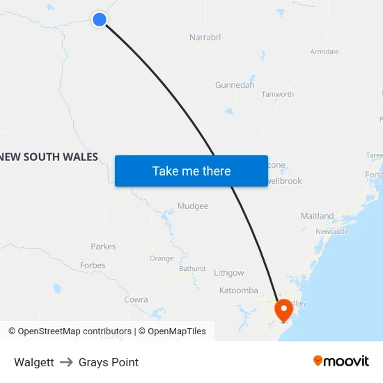 Walgett to Grays Point map