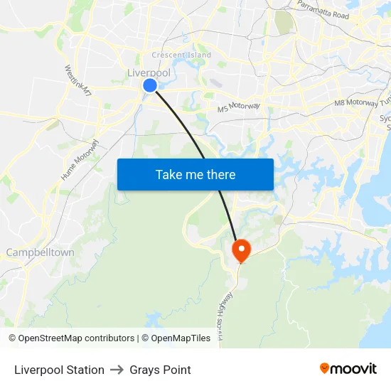 Liverpool Station to Grays Point map