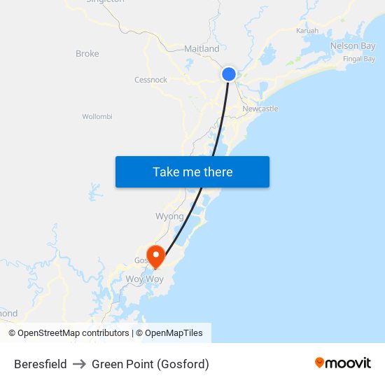 Beresfield to Green Point (Gosford) map