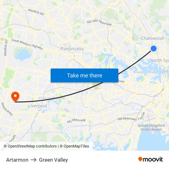 Artarmon to Green Valley map