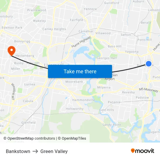 Bankstown to Green Valley map