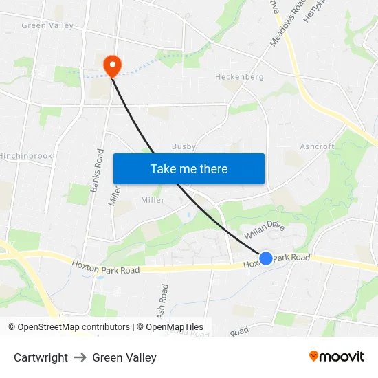 Cartwright to Green Valley map