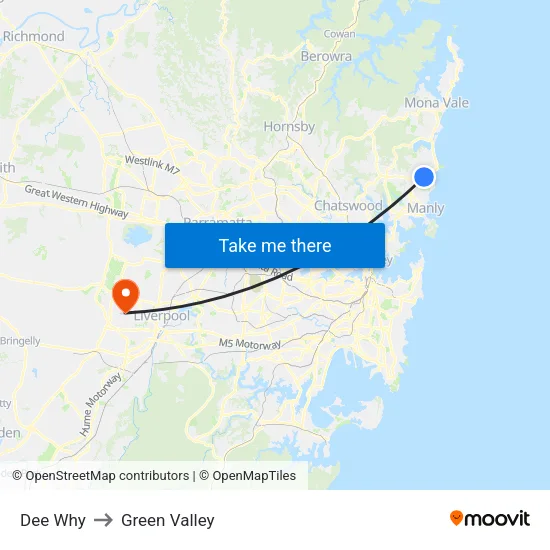 Dee Why to Green Valley map