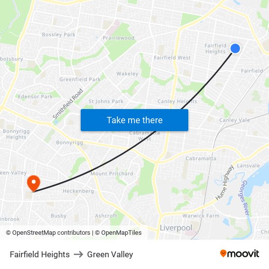 Fairfield Heights to Green Valley map