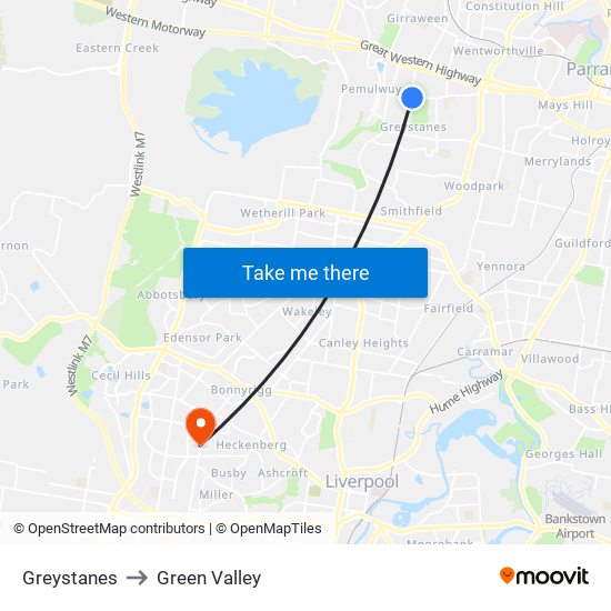 Greystanes to Green Valley map