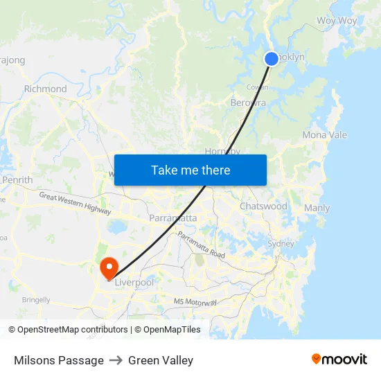 Milsons Passage to Green Valley map