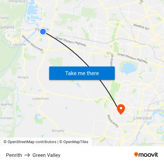 Penrith to Green Valley map