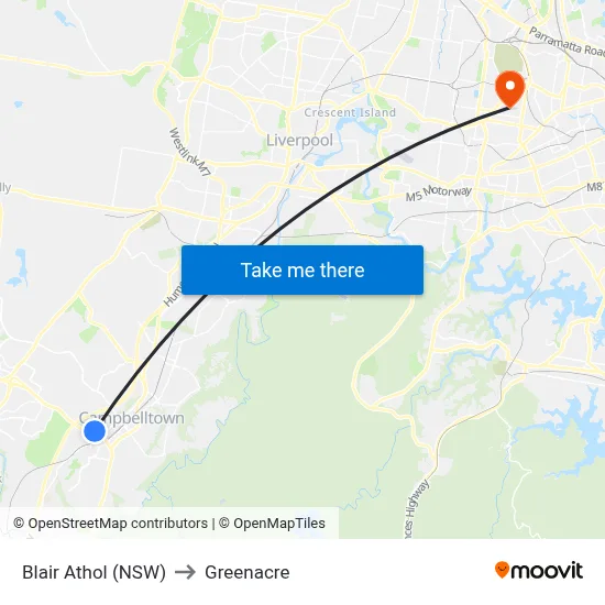 Blair Athol (NSW) to Greenacre map