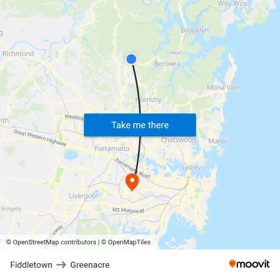 Fiddletown to Greenacre map