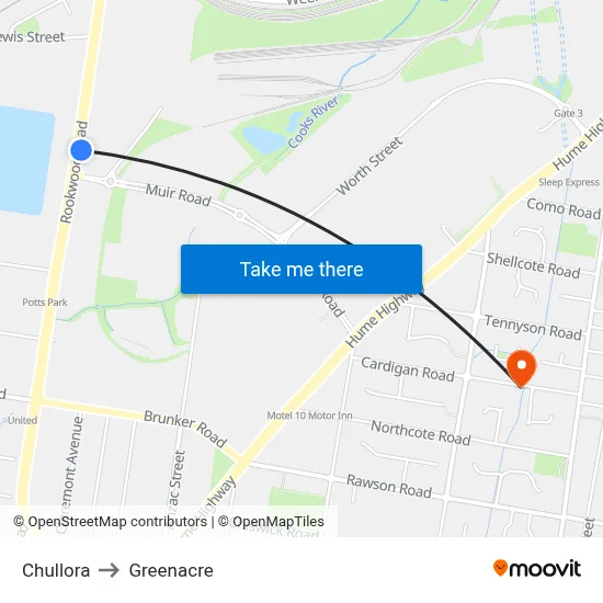 Chullora to Greenacre map