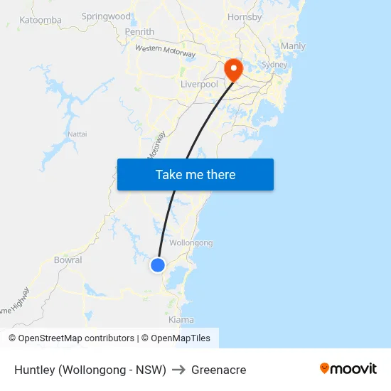Huntley (Wollongong - NSW) to Greenacre map