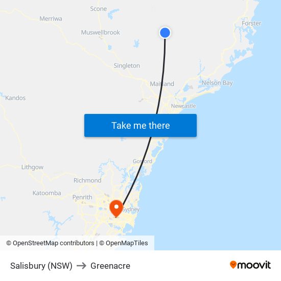 Salisbury (NSW) to Greenacre map