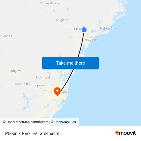 Phoenix Park to Greenacre map