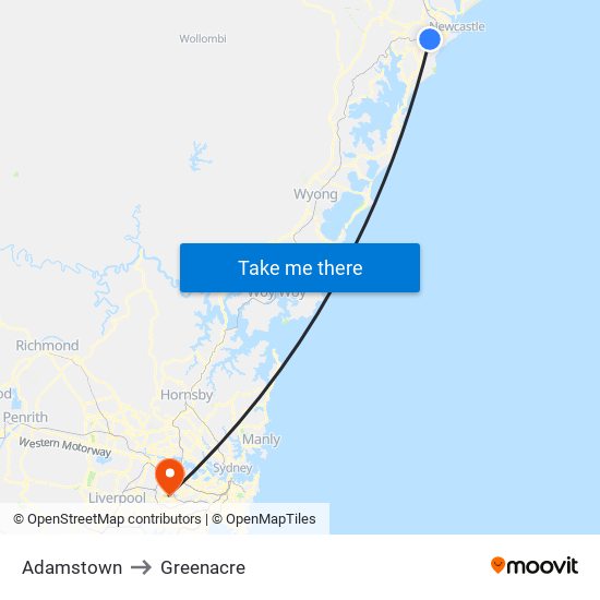 Adamstown to Greenacre map