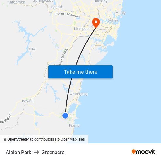 Albion Park to Greenacre map