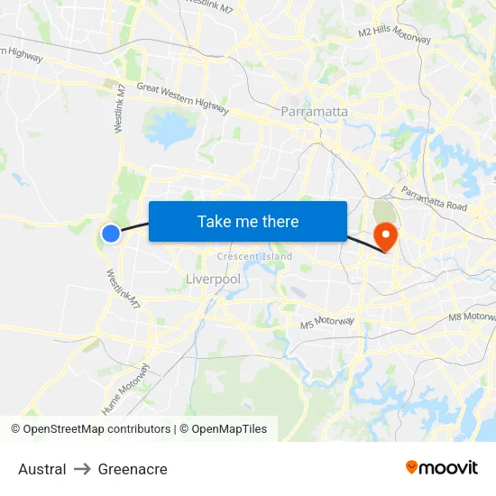 Austral to Greenacre map