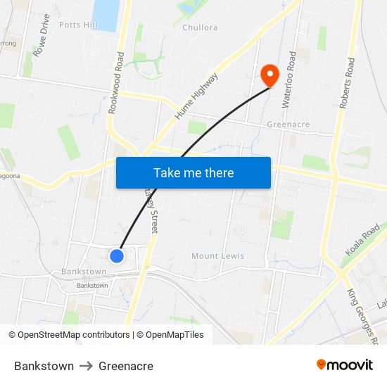 Bankstown to Greenacre map