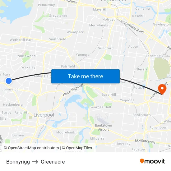 Bonnyrigg to Greenacre map