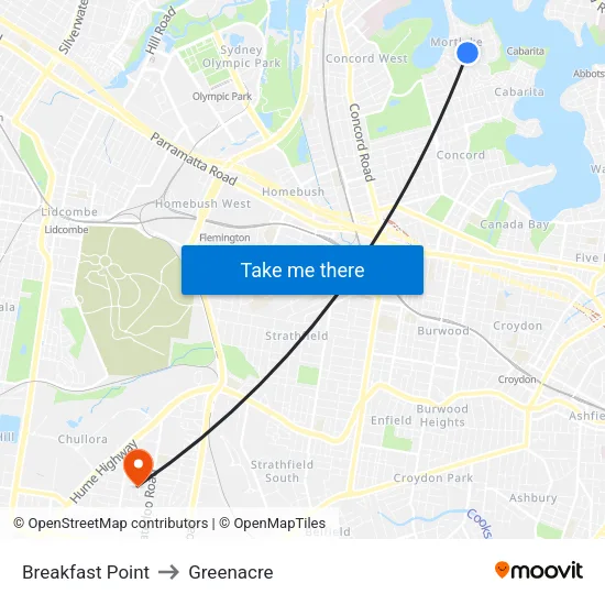 Breakfast Point to Greenacre map