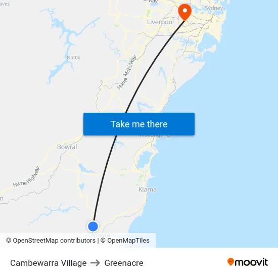 Cambewarra Village to Greenacre map