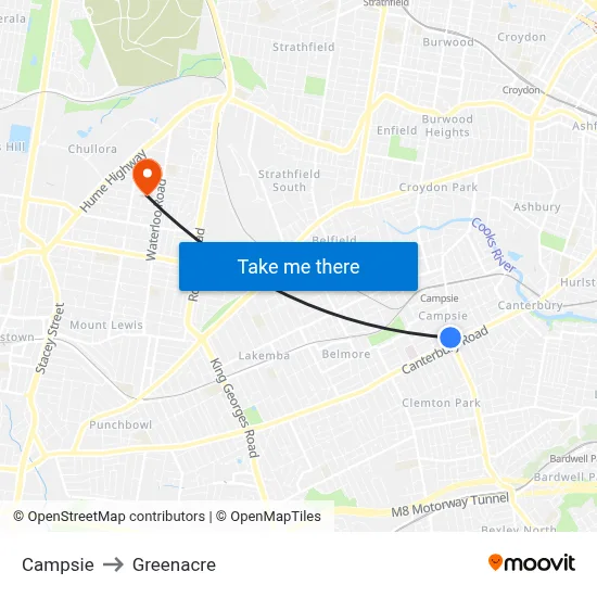 Campsie to Greenacre map