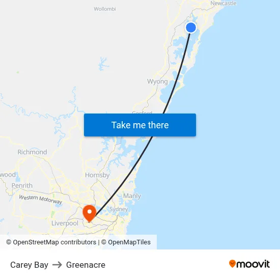 Carey Bay to Greenacre map