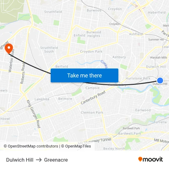 Dulwich Hill to Greenacre map