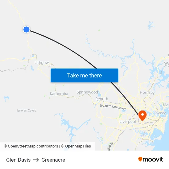 Glen Davis to Greenacre map