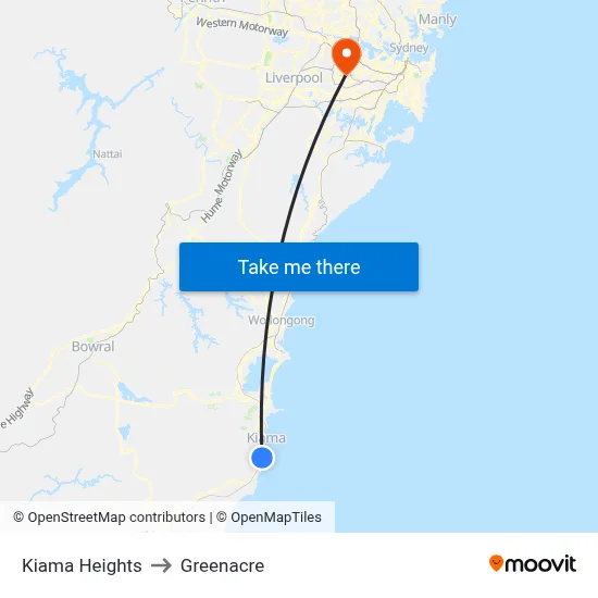 Kiama Heights to Greenacre map