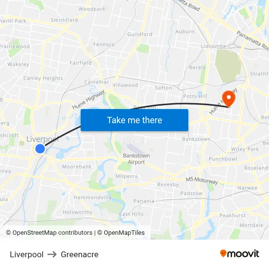 Liverpool to Greenacre map