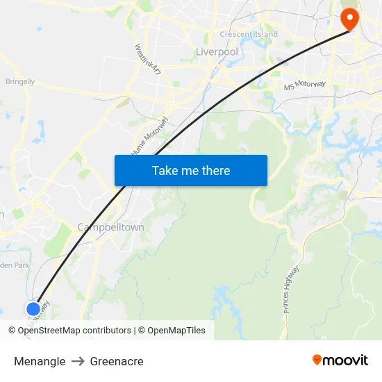 Menangle to Greenacre map