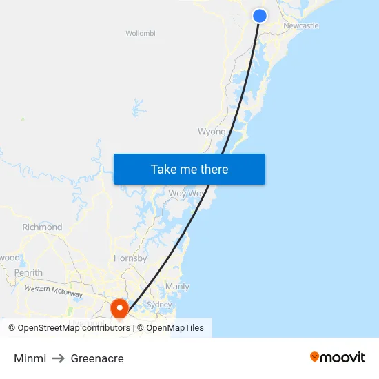 Minmi to Greenacre map