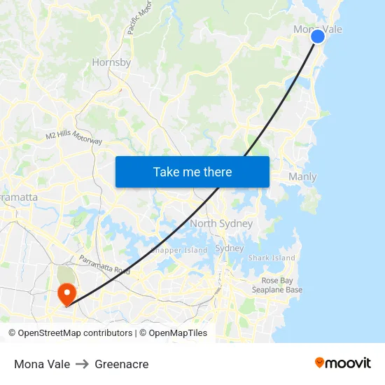 Mona Vale to Greenacre map