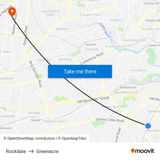 Rockdale to Greenacre map