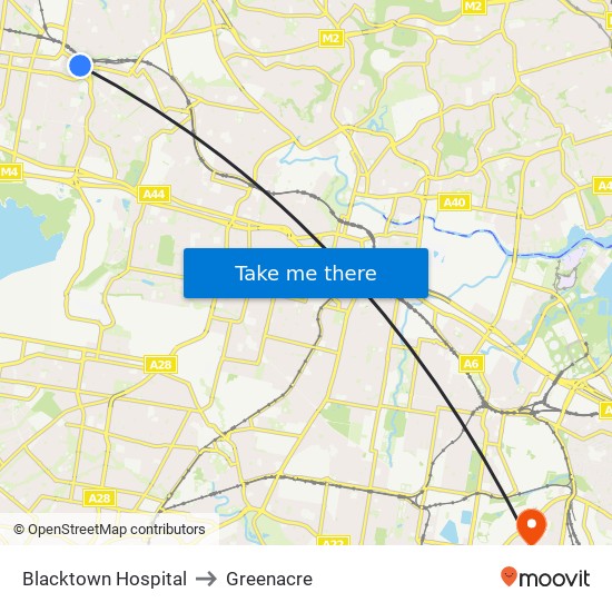Blacktown Hospital to Greenacre map