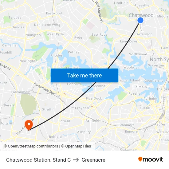 Chatswood Station, Stand C to Greenacre map