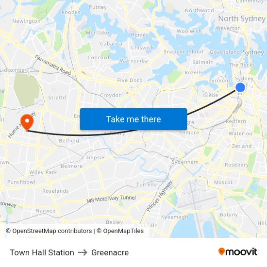 Town Hall Station to Greenacre map