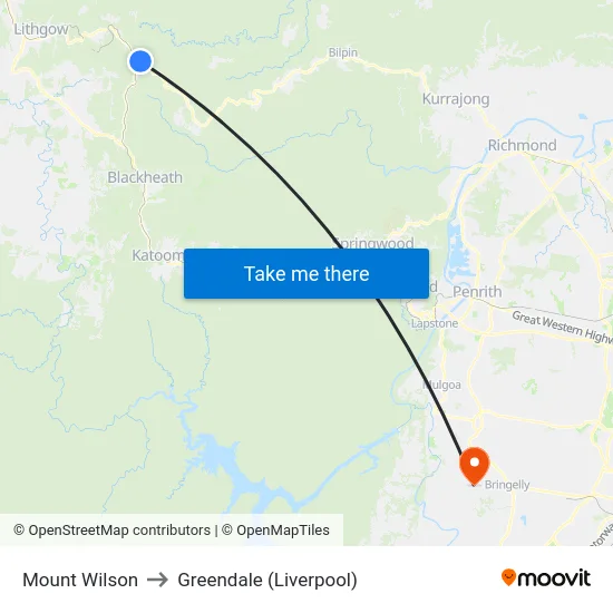 Mount Wilson to Greendale (Liverpool) map