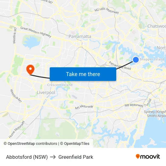 Abbotsford (NSW) to Greenfield Park map