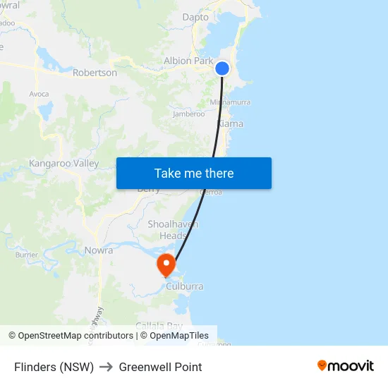 Flinders (NSW) to Greenwell Point map