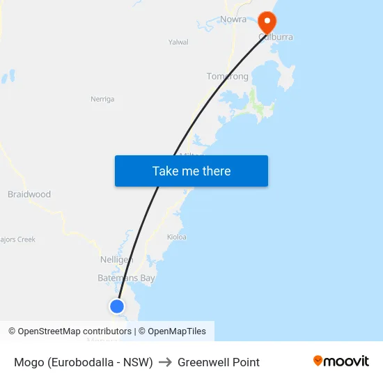 Mogo (Eurobodalla - NSW) to Greenwell Point map