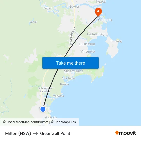 Milton (NSW) to Greenwell Point map