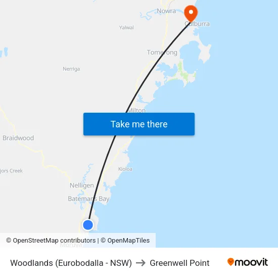 Woodlands (Eurobodalla - NSW) to Greenwell Point map