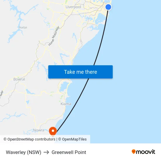 Waverley (NSW) to Greenwell Point map